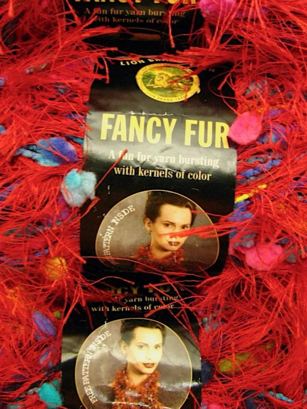 Lion Brand Fancy Fur Yarn Rainbow Red Pompom Eyelash 50g 39yds Lot of 3